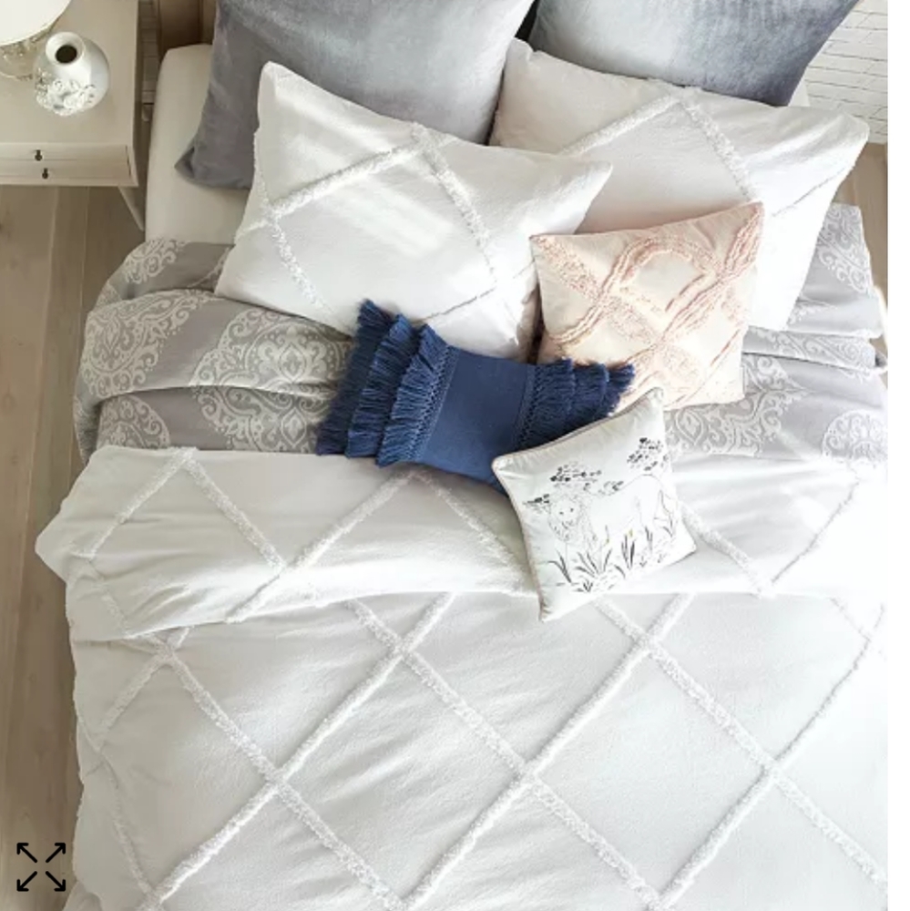 Peri home White chenille lattice duvet cover King Cotton